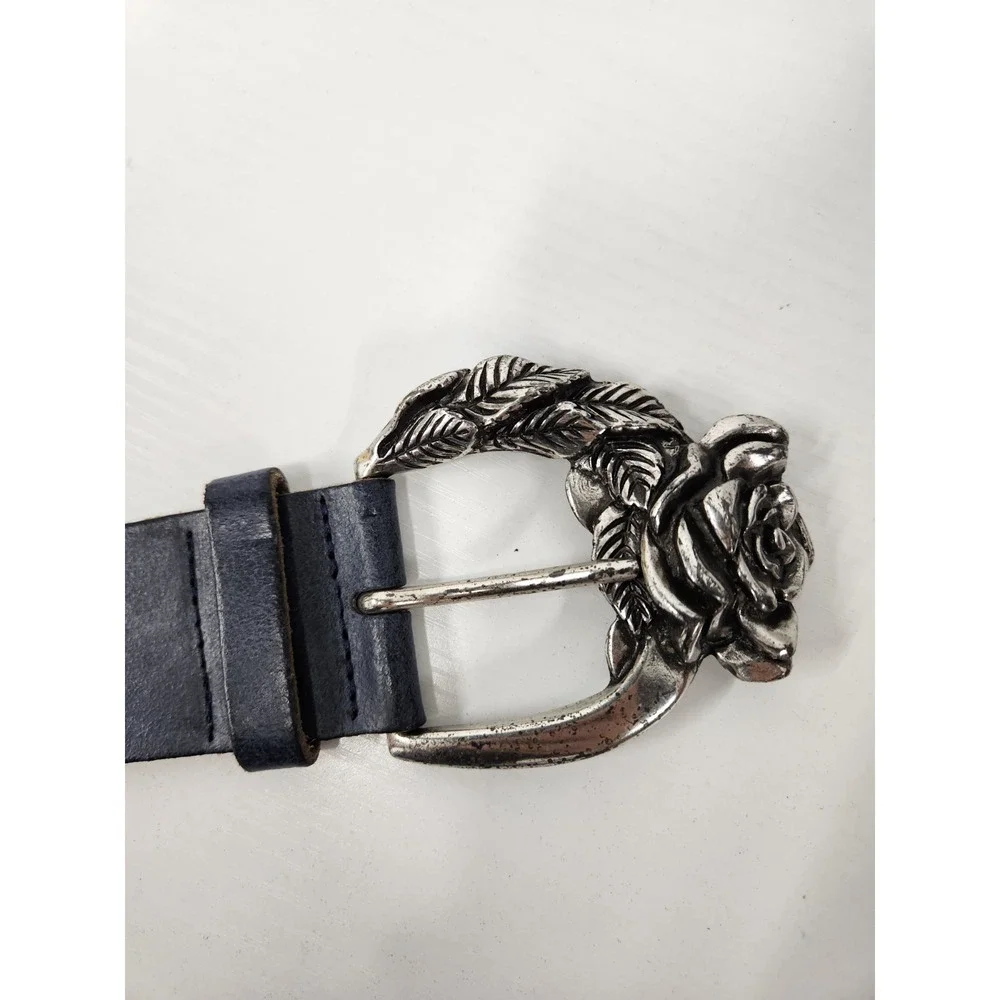 Unique Antoniazzi Firenze Women's Leather Elegant Belt, Sz XL, Navy Blue/Silver
